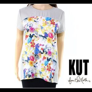 Kut From The Kloth Gray Sz M Printed Floral Blouse